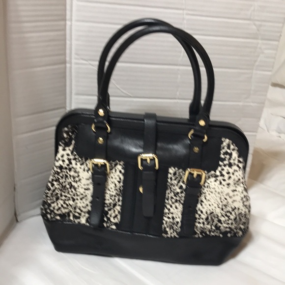Vince Camuto VC Signature leather and leopard fur satchel with gold tone hardwar - Picture 2 of 9